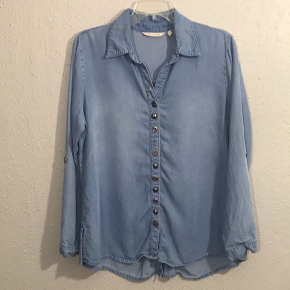 Soft Surroundings Denim Tencel Shirt with Variety of Metal Buttons size PL - Picture 1 of 8